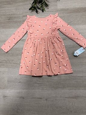 Cat & Jack Coral Pink Floral Ruffle Long-Sleeve Dress